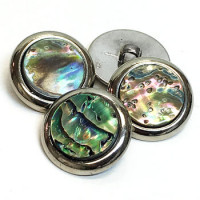 MAS-1500 - Silver Metal and Abalone Shell Button, 21mm